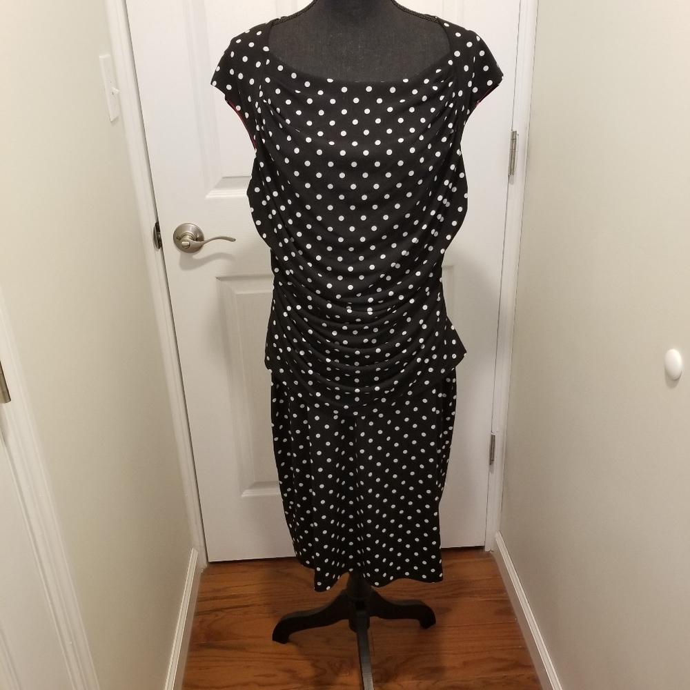 Connected Black & White polka dot rouched dress 14